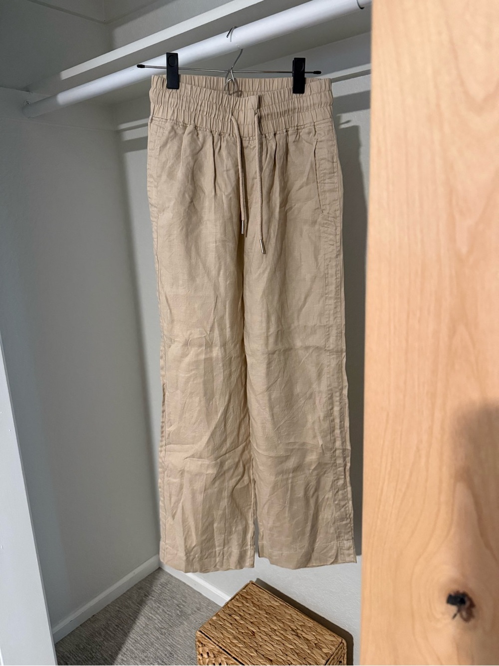 Quince Natural Beige Drawstring Linen-Blend Chinos